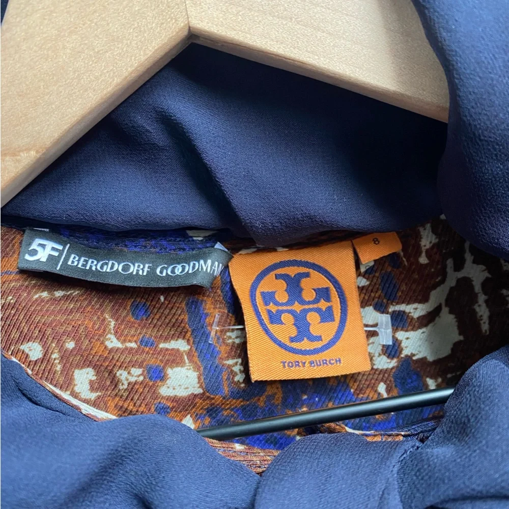 Tory Burch - Cravat Patterned Top - Blue / Brown - Women’s 8
